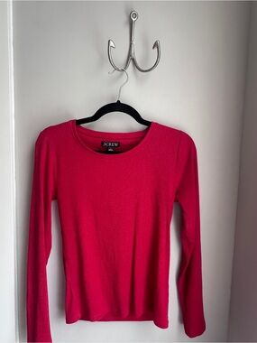 J. Crew Ribbed Long-Sleeve Crewneck Top in Hot Pink